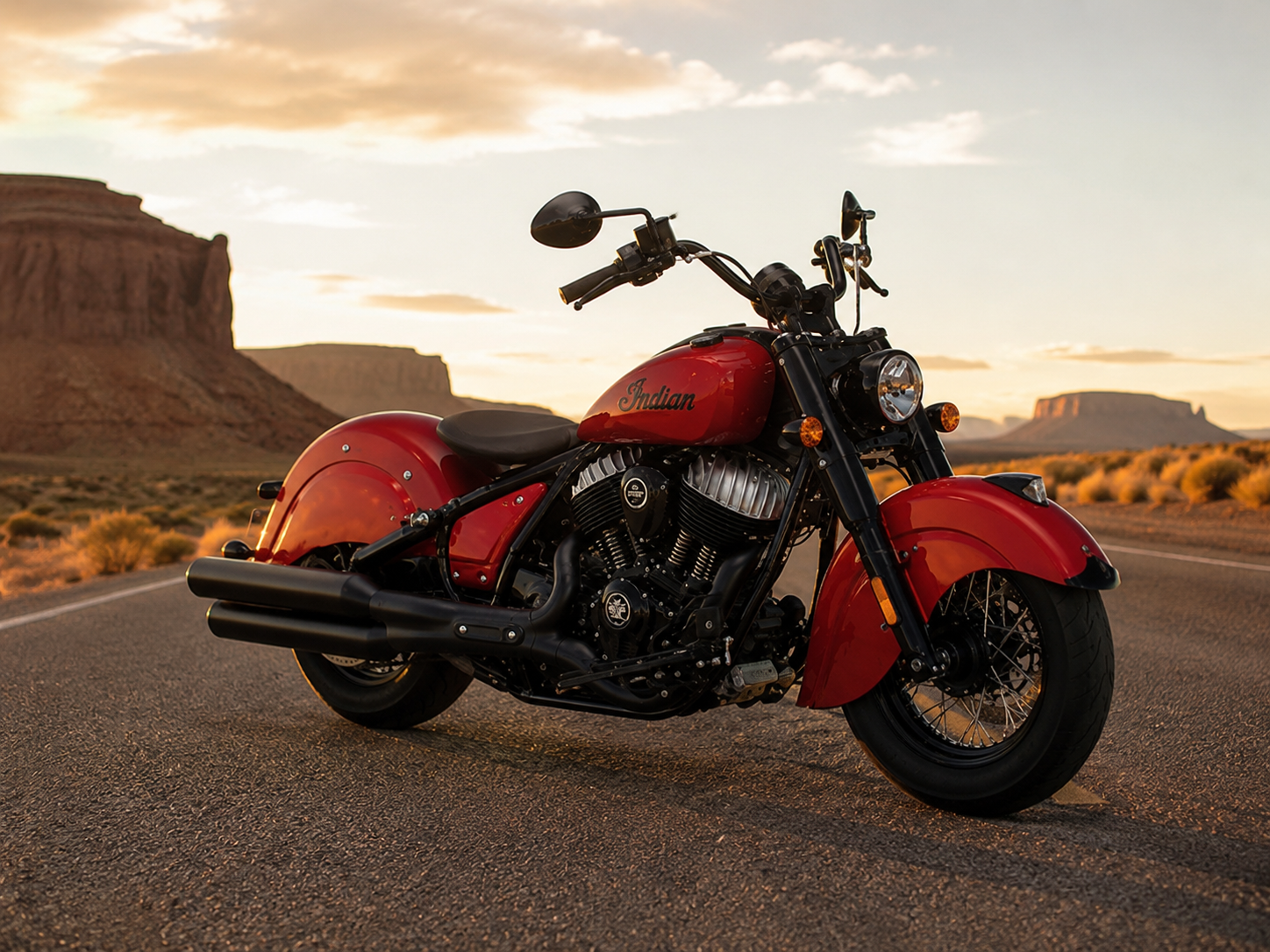Indian Chief roja en un camino del desierto de Monument Valley